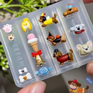 Dog Ice Cream Bow Teddy Dog Bell Candy 3D Jewelry DIY Nail Transparent Silicone Mold