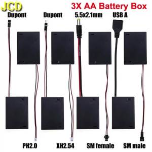 AA Battery Box With Switch AA 3 Slots Battery Holder Case W/ PH2.0 XH2.54 Dupont SM Male Female 5.5x2.1 Plug Terminal Leadwire