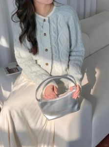 Blue Short Knitted Twisted Open Cardigan Womens Early Autumn Soft Thick Cashmere Lazy Style Sweater Jacket Korean Loose Fit