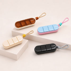 Mini Portable Lanyard-Style Pills Organizer Case 4 Grids with Silicone Seals for Water and Moisture Resistance Individual