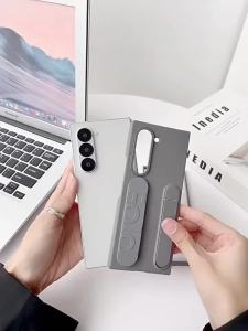 For iPhone Duo Case Matte Silicone Wrist Strap Screen Protect Phone Case for iPhone Duo 2026 Wide Folding Bracket Holder Cover