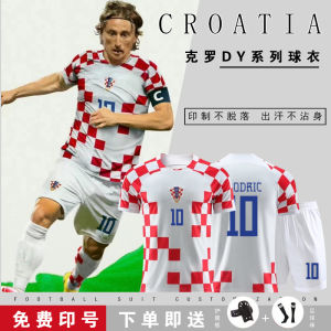 2022 World Cup Croatia เสื้อฟุตบอลแขนสั้นปรับแต่งทีมชุดกํามะหยี่ทอลายทแยงด้านบนวัสดุเป็นกลางสําหรับทุกคน