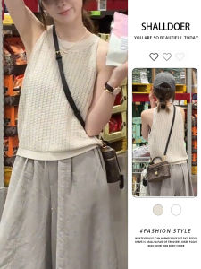 Shalldoer | Design Sensation Womens Sleeveless Neck Hanging Hollow Out Linen Top Fashionable Versatile Summer New Arrival Shoulder Slimming