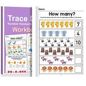 64 Page Interactive Preschool Math Workbook Number Tracing Addition and Subtraction Exercises Early Education Activities