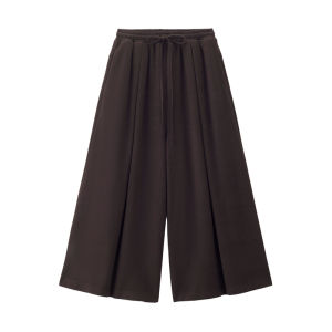 Designer Giordano Womens Fleece-lined Wide-leg Pants Pleated Drawstring Elastic Waist Casual Loose Fit Straight Cut Trousers