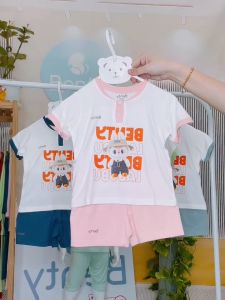 Bộ cộc tay cổ trụ in hình LaBuBu BENTY BT110  đồ bộ trẻ em cao cấp thoáng khí  thấm hút mồ hôi