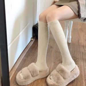 ถุงเท้ายาว ผ้าฝ้าย บล็อกสี แฟชั่นผู้หญิง สีขาว Japanese sweet knee high cotton white stockings