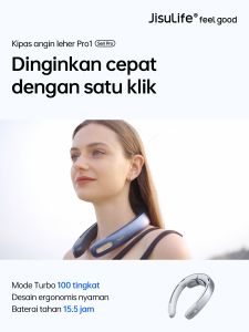 JISULIFE Kipas Leher Portable Desain Tanpa Bilah 100 Tingkat Layar LED Baterai 5000mAh Bahan Lembut di Kulit Segar dan Tidak Lengket