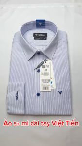 Áo sơ mi dài tay Việt Tiến trắng kẻ sọc nhỏ 1T6223 - Regularfit vạt bầu có size lớn