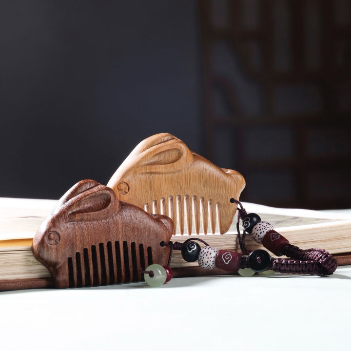 Portable Pocket Comb Green Sandalwood Black Gold Wooden Baby Rabbit ...