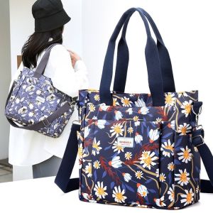 Large Capacity Nylon Womens Tote Bag Crossbody Shoulder Bag Fashionable Printed Elements Casual Daily Use Handbag