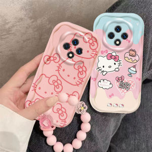 Applicable to Oppoa3 5G Phone Case New Arrival A3pro Girl Pink Full Screen Kitty Cat Pka110 Silicone Protection Pjy110 Bead Chain Niche Style Fresh Bows Hello Kitty Cute