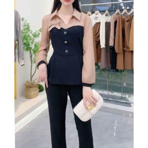 Womens Fashion Shirt Set Autumn 2024 New plus Size Slimming Top Bottoms Two-Piece Suit Polyester Material Cover Belly