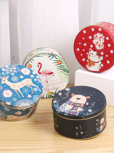 Wedding Candy Storage Box round Baking Cookie Snowflake Sugar Packaging Iron Box Joyous Celebration Korean Style Cartoon