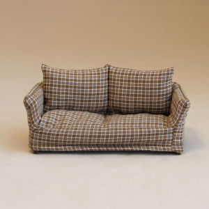 1:12 Miniature Artificial Furniture Wooden Plaid Fabric 2-Seat Sofa Suitable for Bjd Ob11 Doll House Home Furnishings