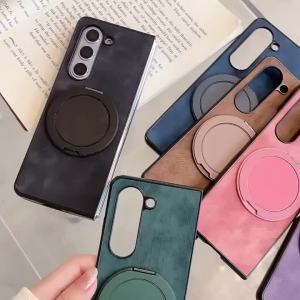 szhaiyu | Rotating Bracket Leather Phone Case For Samsung Galaxy Z Fold 8 Ultra Fold7 Fold6 Fold5 Fold4 For Magnetic Wireless Charging
