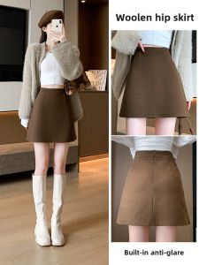 Woolen Skirt High Waist Short Skirt Womens Autumn Clothing 2024 New Arrival Matching Sweater A- Line Skirt One-Step Skirt Bodycon Dress