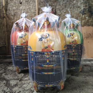 KANDANG PERKUTUT MAHKOTA MERAK KAYU SANGKAR BURUNG SUPER MOTIF WAYANG KUALITAS TERBAIK