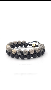 JJ Anchors | Greg - Shamballa Bracelet | Map Jasper and Matte Black Onyx | Natural Stone