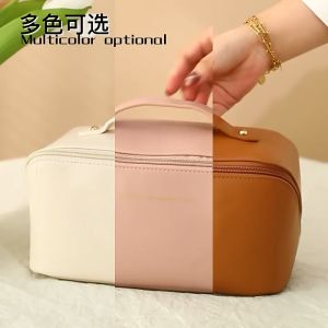 Double Layer Pillow Makeup Bag Soft PU Leather Large Capacity Portable Cosmetic Bag Travel Toiletries Storage Bag Pouch