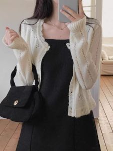 PEIXI | Breathable Short Sleeve Hole Lace Knit Cardigan