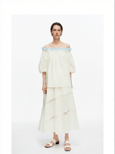 French Flared Sleeves Off Shoulder Top Blended Tencel