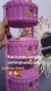 Keranjang karakter unik Rak bumbu+ tutup keranjang karakter keranjang rotan rak susun perlengkapan dapur kekinian Rak susun 3 sap tempat telor tempat bawang Keranjang Susun 3 Rantang Bumbu Rak Dapur perlengkapan dapur