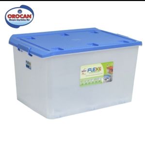 Orocan Flexibox with Cover 87 Liters Plastic Storage Box Container. Transparent with green lid. Dimensions 79.13 x 55.44 x 45.65 cm. Trusted by consumers. Affordable price. Quality storage.