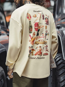 MADEN | Cotton Casual Retro Print Long Sleeve T-Shirt