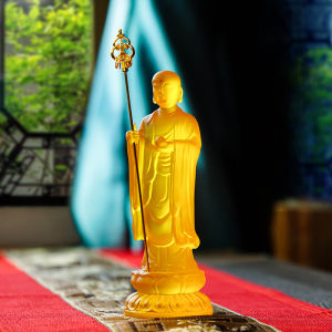 Premium Water Glass Jade Figurine of Earthstore Buddha Home Altar Decoration for Peace Assurance Handcrafted Resin Sculpture