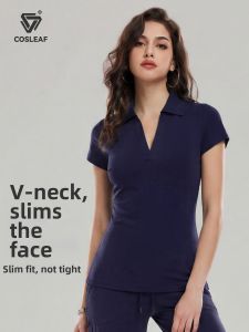 COSLEAF | Fitted V-Neck Stretchy Slim Fit Breathable Polo Shirt