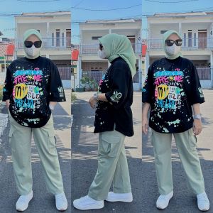 Oneset celana CARGO by NIO APPEARANCE AND STYLE Setelan wanita terbaru 2025 kekinian viral merah putih-AmirahStore21