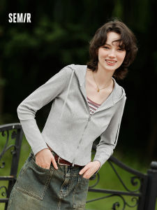 Áo Khoác Nữ Semir Pure Color Short Split Slim Fit Small Size Autumn Shoulder Tight Fit Hooded Jacket Cotton Polyester Zipper