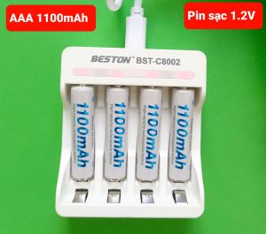 Combo 4 pin sạc AAA 1.2V 1100mAh kèm bộ sạc pin 4 khay BST-C8002 sạc 9 5 tiếng đèn tự tắt dùng cho thiết bị cầm tay nhỏ gọn như điều khiển ti vi điều hòa súng bắn nhiệt cân tiểu ly đồ chơi nhỏ gọn cho bé