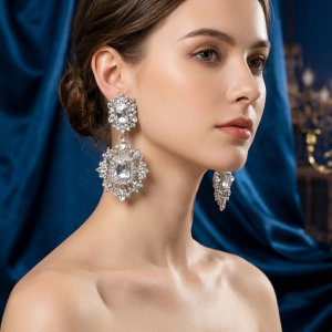 Vintage Baroque Statement Earrings 7.8cm Oversized Geometric Crystal Pendant Hanging Earring Party Prom Accessories Gift