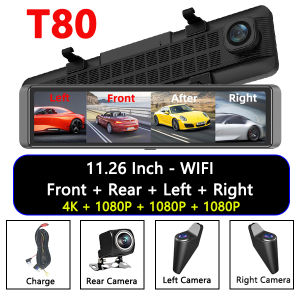11.26 Inch 4CH Mirror Dash Cam 4K Front Rear View Mirror 4 Cameras Video Camera with ADAS BSD WIFI 24H Parking DVR