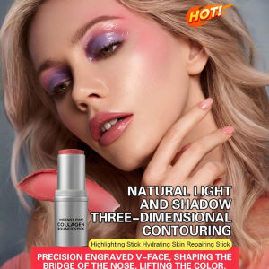 【Clear and Hydrated Feeling!】Hydrating Stick Blush Stick Highlighter Lip Cheek Eye Multi-Purpose Face Brightening Three Dimensional Natural Moisture水光腮红棒