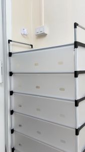 ชั้นวางรองเท้า ที่เก็บรองเท้า ชั้นวางรองเท้าเหล็ก มี ชั้นวางของ ช่องระบายอากาศ  โครงเหล็ก แบบ2/3/4/5/6/7ชั้น หูหิ้ว ชั้นบนป้องกันฝุ่นละออง พร้อมส่ง EH