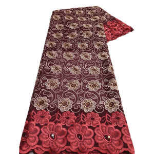 New Design High Quality 2025 African Nigerian Cotton Diy Lace Fabric With Stones Embroidery Party Dress For Sewing Women 5 Yards