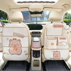 Car Seat Back Protection Pad Womens Style Automotive Storage Hanging Bag Waterproof Leather Material Cartoon Theme Vehicle Accessories