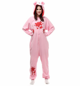 Black Pink Gloomy Blood Bear Fleece Animal Onesie Pajamas Cosplay Costume Halloween Purim Carnival Party Sleepwear Jumpsuit