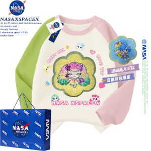 NASA Collaborative Long Sleeve Hoodie Change Pattern Girls Autumn Winter Trendy Cute Sparkling Flip Casual Standard Fit Cotton Polyester Blend