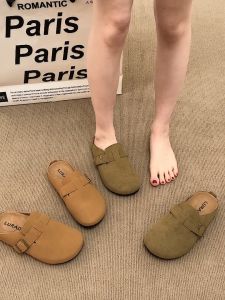 LURAD Sepatu Wanita Slip On Sendal Santai Cewek Slide Anti Slip Sandal Rumah Simple Khaki Sepatu Sandal WL24116