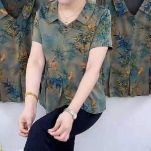 Áo Thun Tay Ngắn in Họa Tiết Thanh Lịch Cho Người Cao Tuổi Mùa Hè 2025 Thời Trang Đa Năng Mẹ Mặc Áo Nhỏ