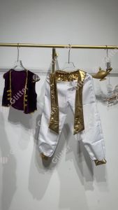 Kids Boys Children Arabian Prince Lamp Cosplay Costumes Cap Sleeves Vest Waistcoat with Pants Set for Halloween Parties Up