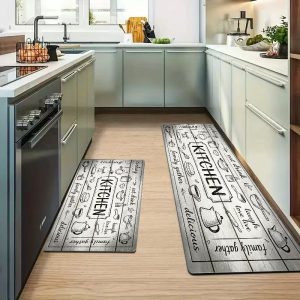 VIKAMA Vintage Sketch Kitchen Letter Runner Mat Anti Slip Water Resistant Rug For Kitchen Sink Floor Farmhouse Rustic Home Decor