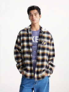 Jack Jones | Removable Hooded Loose Fit Plaid Mens Shirt