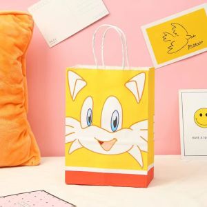 Sonic the Hedgehog Cartoon Anime Theme Gift Bag Kraft Paper Bag Student Prize Robust Handbag Ideal for Wedding Decoration