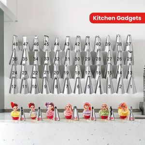 55pcs Cake Piping Nozzle Set-48Standard Tips+7Korean Flower Tips for Professional Buttercream Decorating Nozzle Set Baking Tools