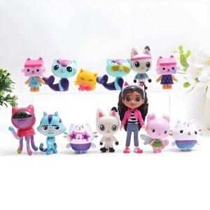 Bandai | - 13pcs Gabby Dollhouse Anime Figure Toy Smiling Car Cat Hug Gaby Girl Dolls Mercat Cartoon Action Figure Kid Xmas Birthday Gift
